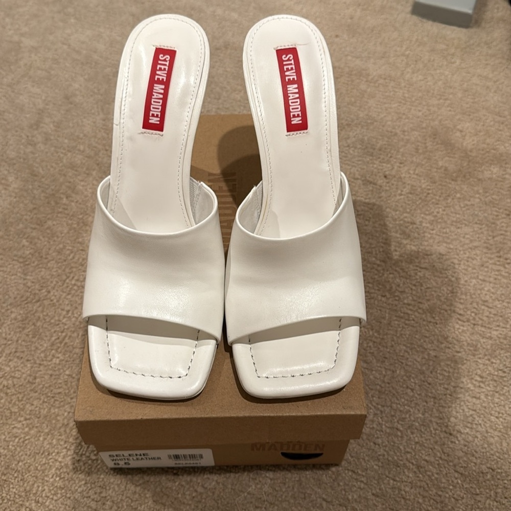 Steve Madden Selene White Leather Women's Slide Sandals - 8.5 brand new